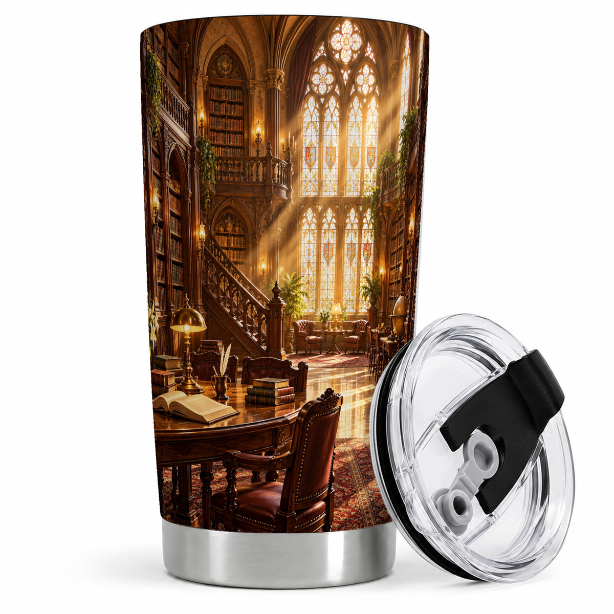 Gothic Library Tumbler, 20oz Tumbler with Vintage Book Interior Art