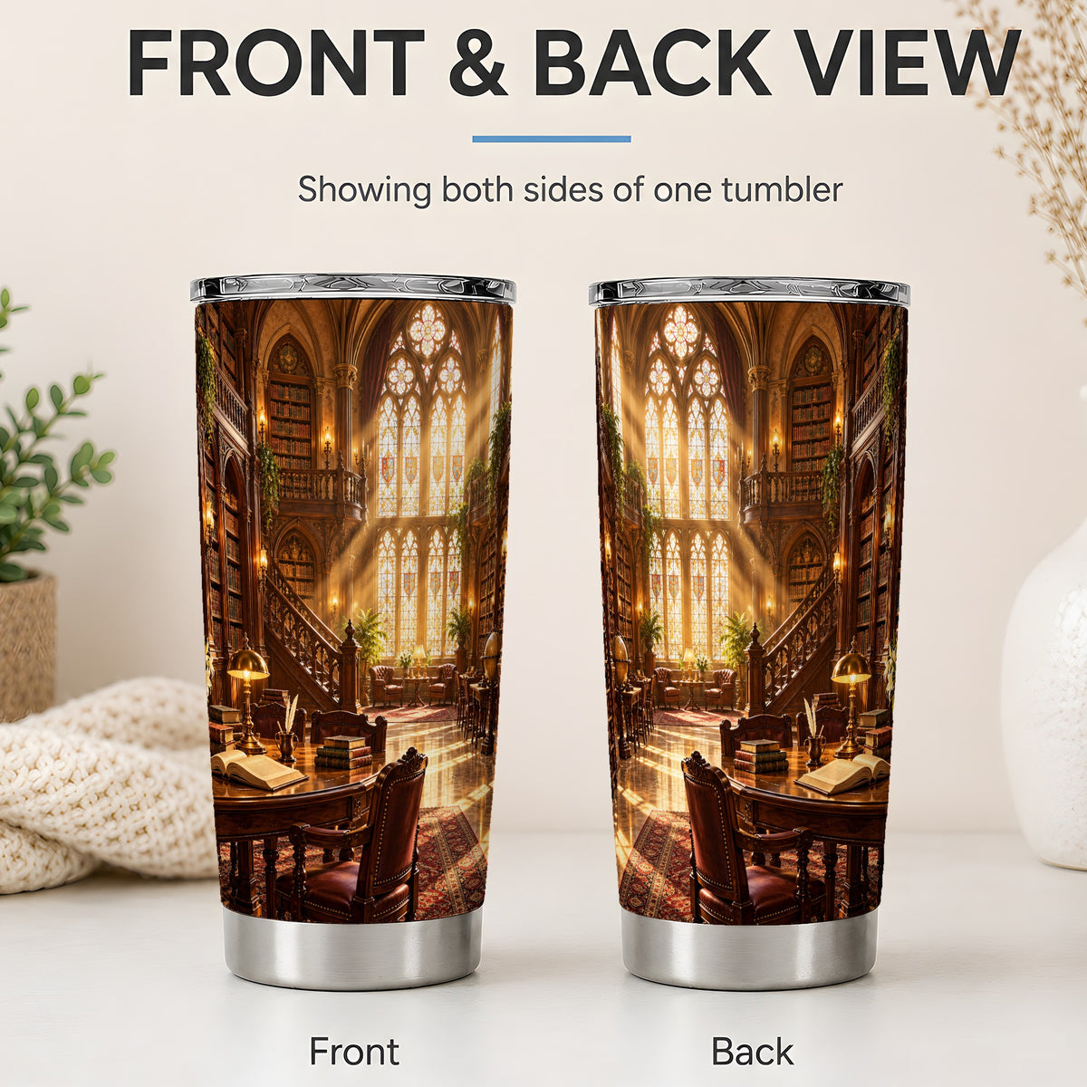 #pl[20oz|Steel] Gothic Library Tumbler, 20oz Tumbler with Vintage Book Interior Art