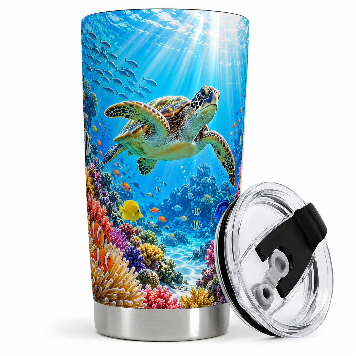 Sea Turtle Reef Tumbler, 20oz Tumbler with Colorful Coral Reef Art
