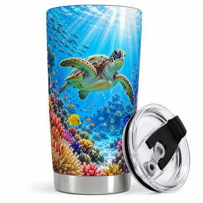 Sea Turtle Reef Tumbler, 20oz Tumbler with Colorful Coral Reef Art