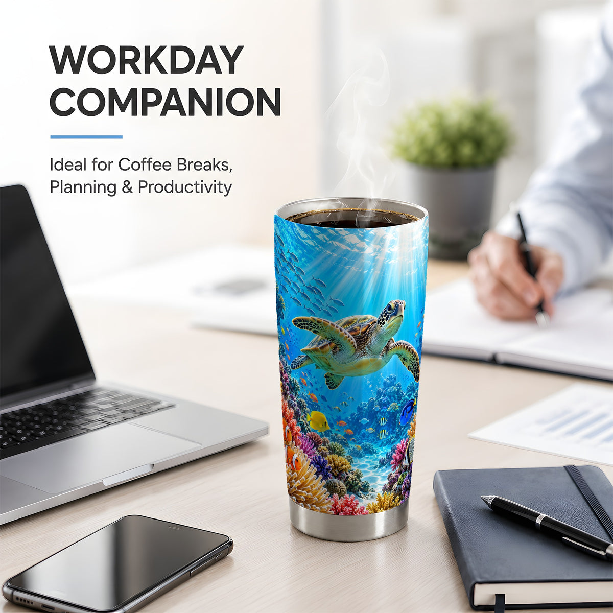Sea Turtle Reef Tumbler, 20oz Tumbler with Colorful Coral Reef Art