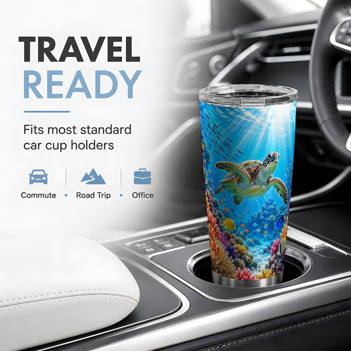 Sea Turtle Reef Tumbler, 20oz Tumbler with Colorful Coral Reef Art