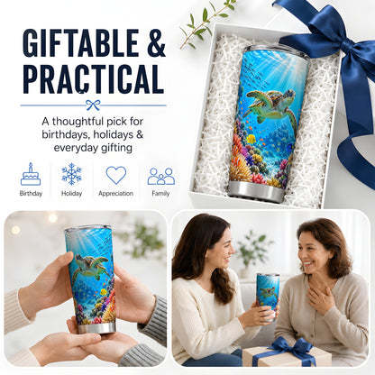 Sea Turtle Reef Tumbler, 20oz Tumbler with Colorful Coral Reef Art