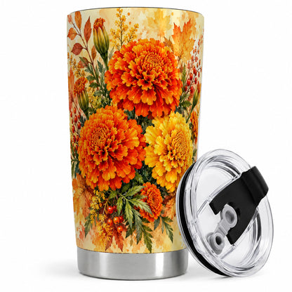 Autumn Marigold Tumbler, 20oz Tumbler with Fall Botanical Artwork