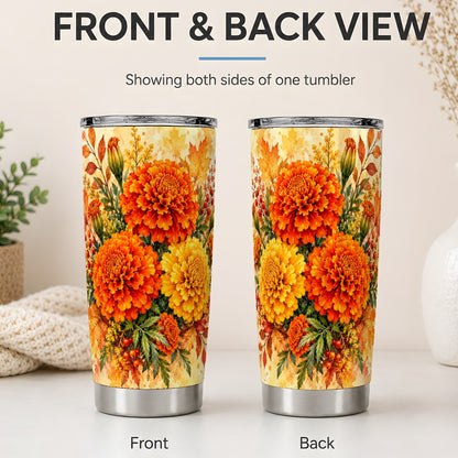 #pl[20oz|Steel] Autumn Marigold Tumbler, 20oz Tumbler with Fall Botanical Artwork
