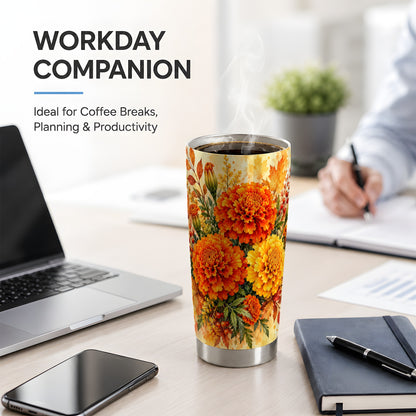Autumn Marigold Tumbler, 20oz Tumbler with Fall Botanical Artwork