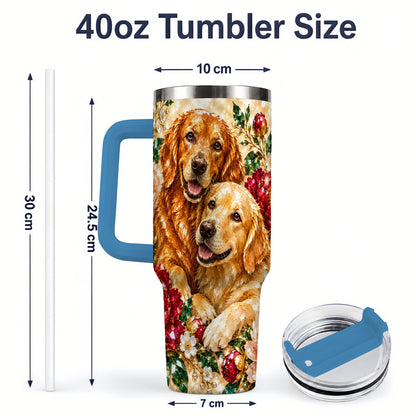 #pl[40oz|Blue] Faceted Golden Retriever Floral 40oz Tumbler, Drinkware for Dog Lovers