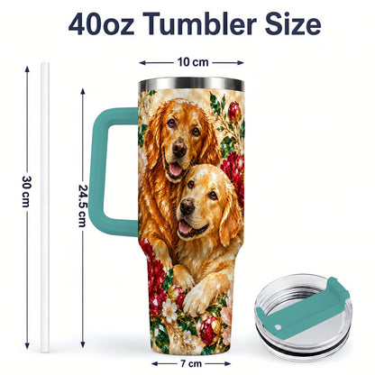 #pl[40oz|Green] Faceted Golden Retriever Floral 40oz Tumbler, Drinkware for Dog Lovers