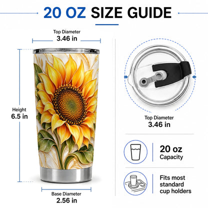 #pl[20oz|Steel] Golden Sunflower Tumbler, 20oz Tumbler with Gold Botanical Artwork