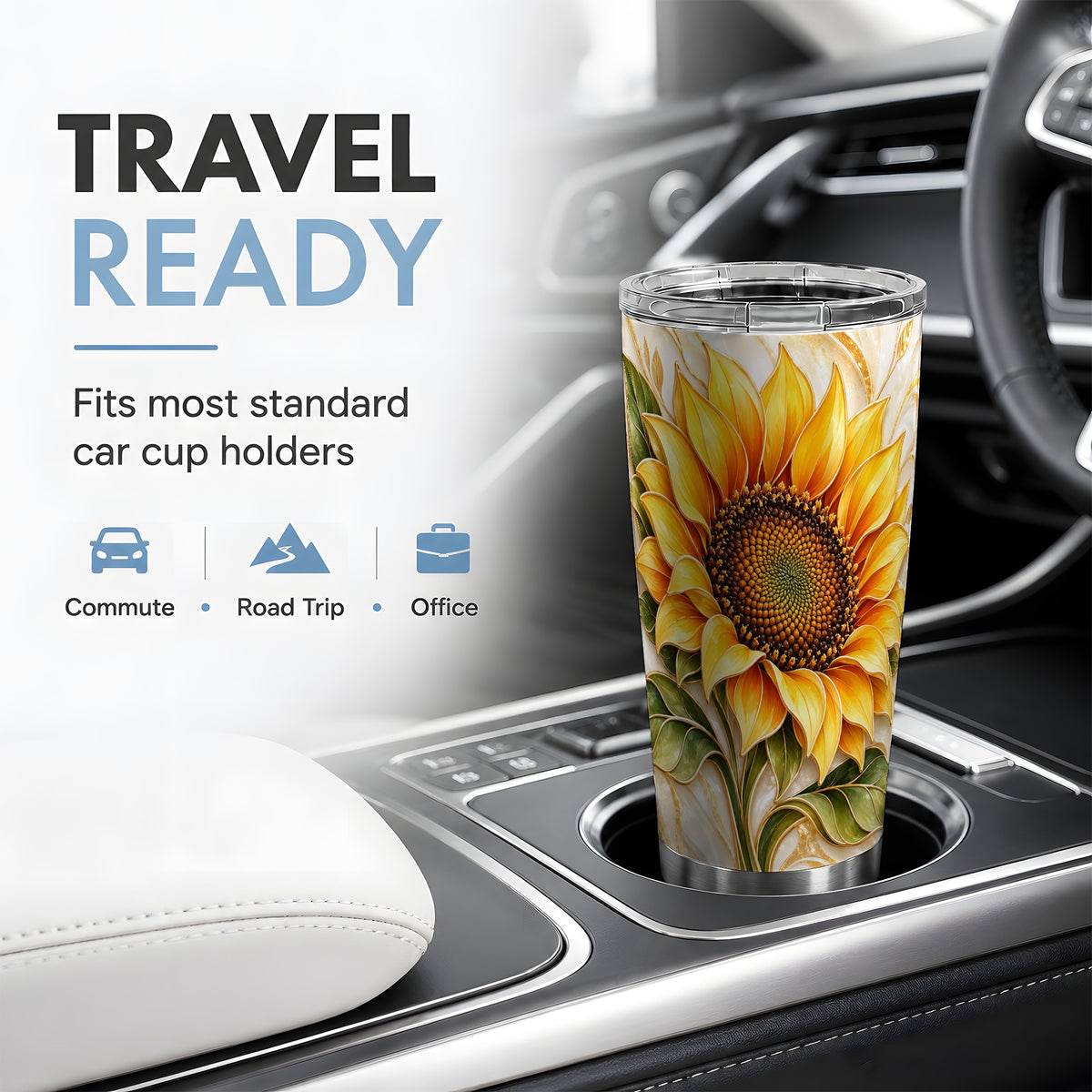 Golden Sunflower Tumbler, 20oz Tumbler with Gold Botanical Artwork