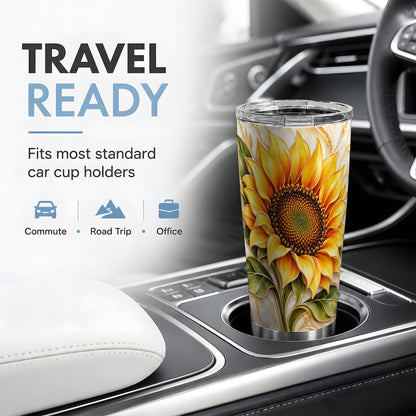 Golden Sunflower Tumbler, 20oz Tumbler with Gold Botanical Artwork