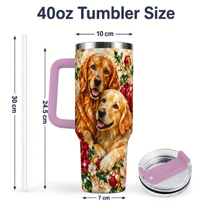 #pl[40oz|Pink] Faceted Golden Retriever Floral 40oz Tumbler, Drinkware for Dog Lovers
