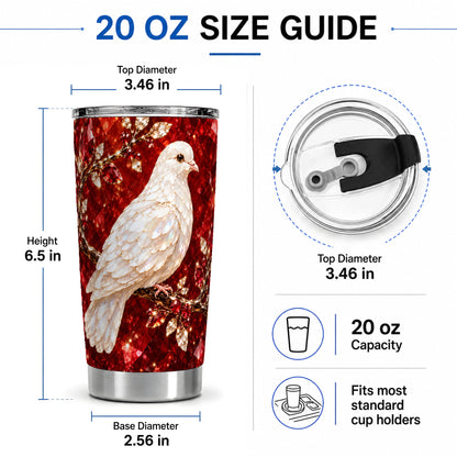 #pl[20oz|Steel] White Dove Tumbler, 20oz Tumbler with Red Jewel Botanical Artwork