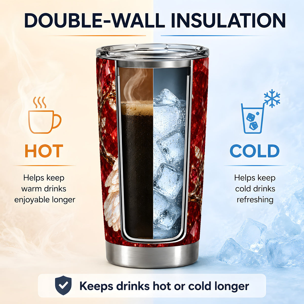 White Dove Tumbler, 20oz Tumbler with Red Jewel Botanical Artwork
