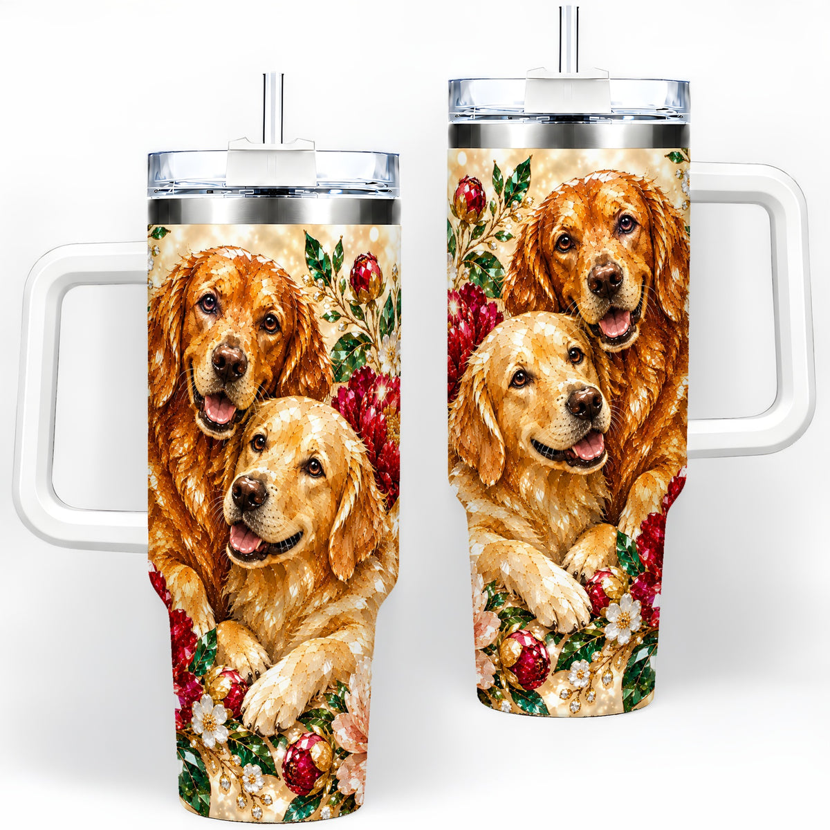Faceted Golden Retriever Floral 40oz Tumbler, Drinkware for Dog Lovers