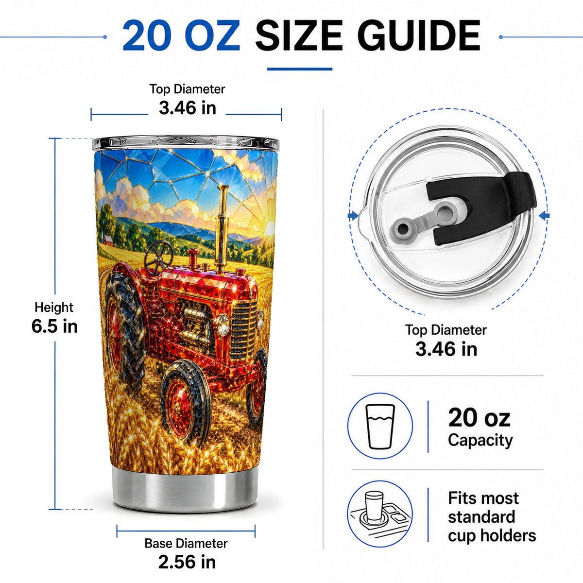 #pl[20oz|Steel] Vintage Tractor 20oz Tumbler, Farm Scene Drinkware for Farmers