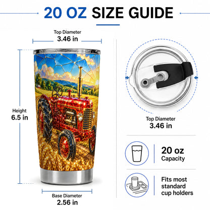 #pl[20oz|Steel] Vintage Tractor 20oz Tumbler, Farm Scene Drinkware for Farmers