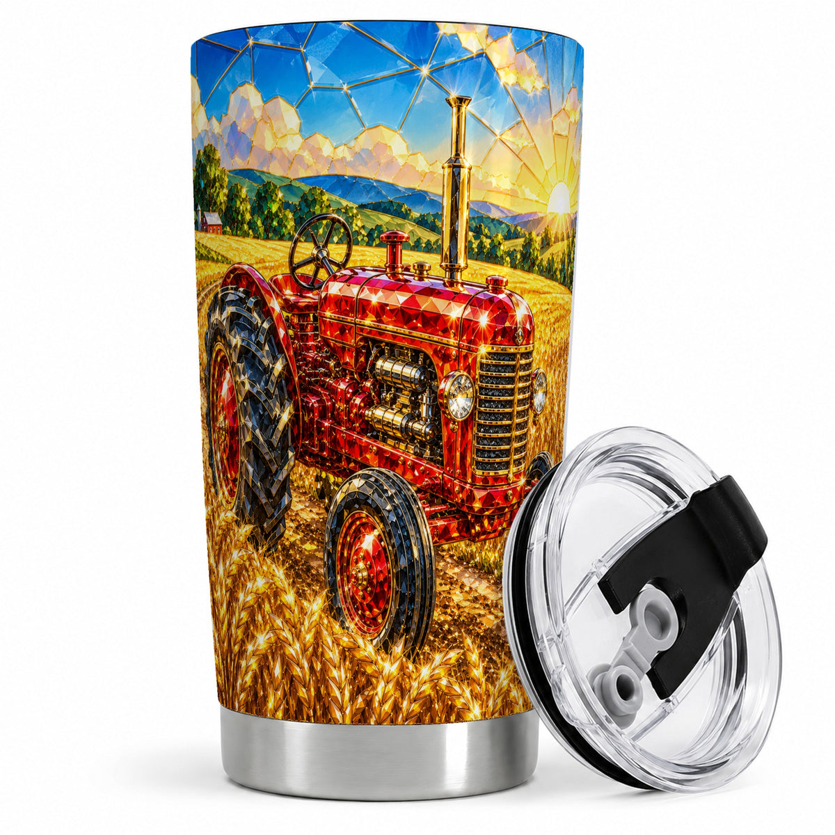 Vintage Tractor 20oz Tumbler, Farm Scene Drinkware for Farmers