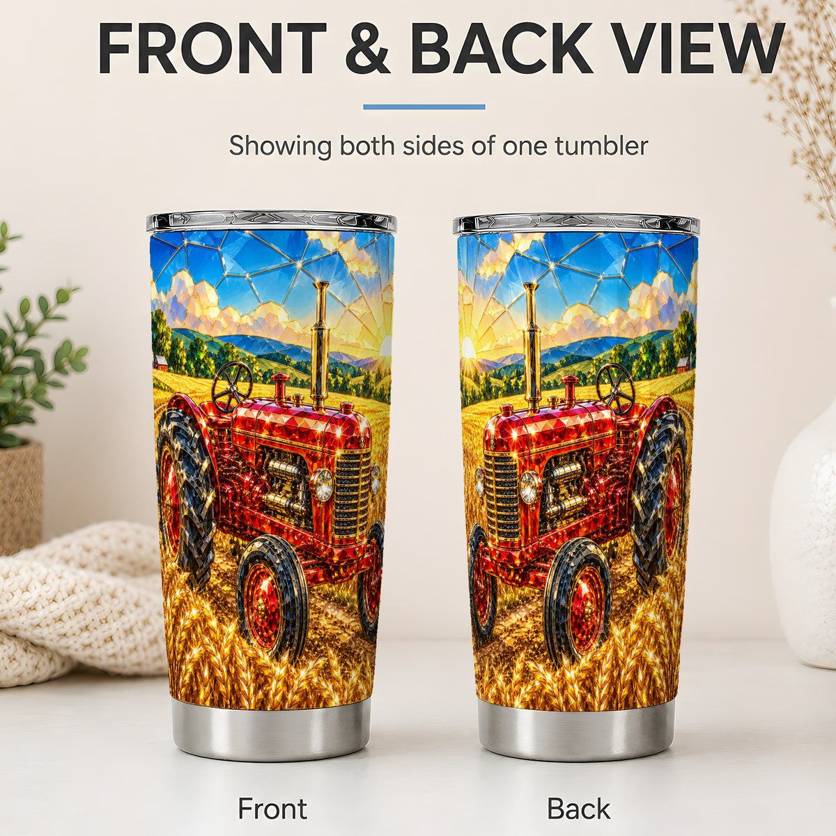 #pl[20oz|Steel] Vintage Tractor 20oz Tumbler, Farm Scene Drinkware for Farmers