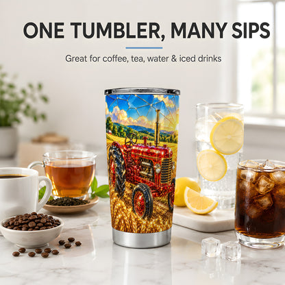 Vintage Tractor 20oz Tumbler, Farm Scene Drinkware for Farmers