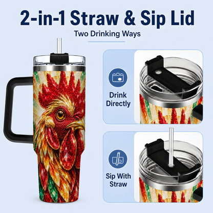 #pl[40oz|Black] Colorful Faceted Rooster 40oz Tumbler, Large Drinkware for Farm Fans