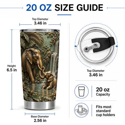 #pl[20oz|Steel] Elephant Family 20oz Tumbler, Bronze Style Jungle Artwork