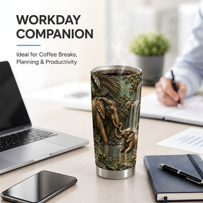 Elephant Family 20oz Tumbler, Bronze Style Jungle Artwork