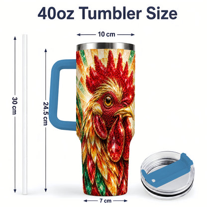 #pl[40oz|Blue] Colorful Faceted Rooster 40oz Tumbler, Large Drinkware for Farm Fans