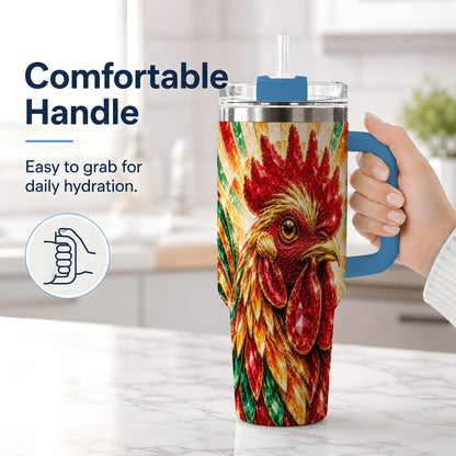 #pl[40oz|Blue] Colorful Faceted Rooster 40oz Tumbler, Large Drinkware for Farm Fans