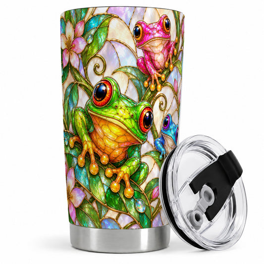Colorful Frog 20oz Tumbler, Stained Glass Style Floral Artwork