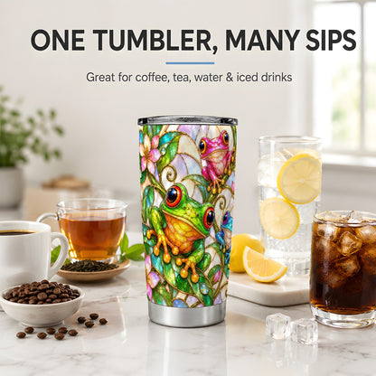 Colorful Frog 20oz Tumbler, Stained Glass Style Floral Artwork