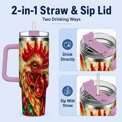 #pl[40oz|Pink] Colorful Faceted Rooster 40oz Tumbler, Large Drinkware for Farm Fans