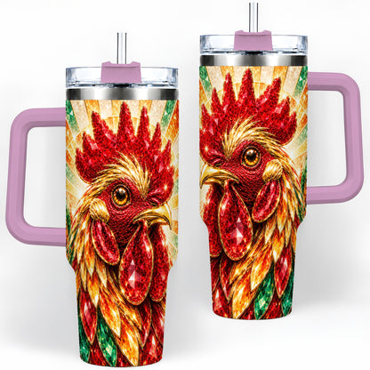 #pl[40oz|Pink] Colorful Faceted Rooster 40oz Tumbler, Large Drinkware for Farm Fans