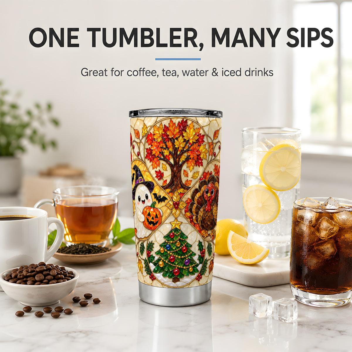 Seasonal Holiday 20oz Tumbler, Festive Character Artwork