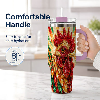 #pl[40oz|Pink] Colorful Faceted Rooster 40oz Tumbler, Large Drinkware for Farm Fans