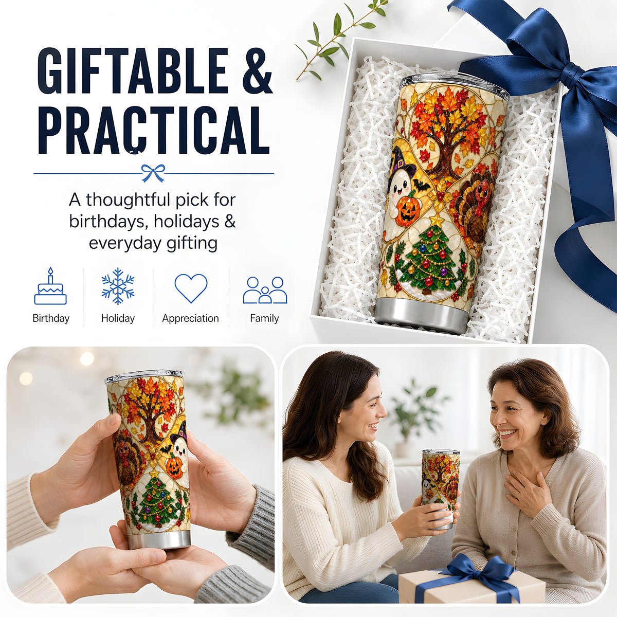 Seasonal Holiday 20oz Tumbler, Festive Character Artwork