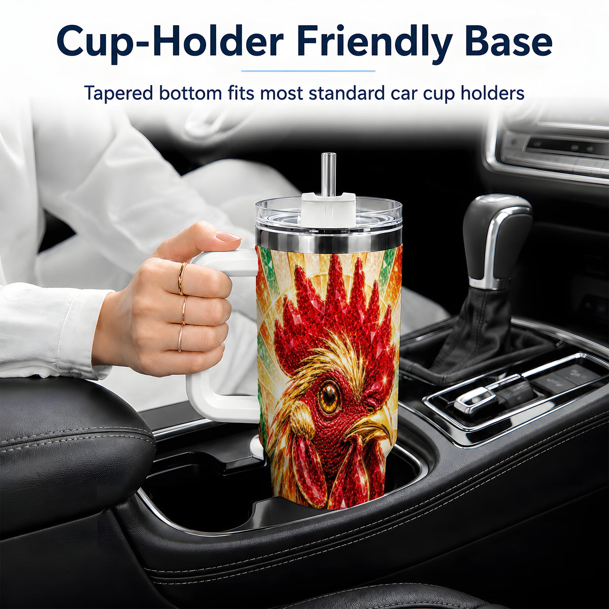 Colorful Faceted Rooster 40oz Tumbler, Large Drinkware for Farm Fans