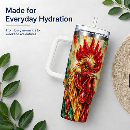 Colorful Faceted Rooster 40oz Tumbler, Large Drinkware for Farm Fans