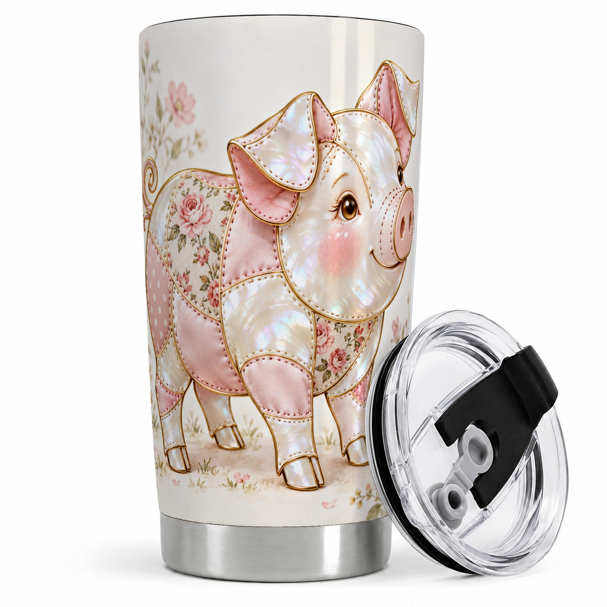 Floral Pig 20oz Tumbler, Pink Botanical Artwork for Pig Lovers