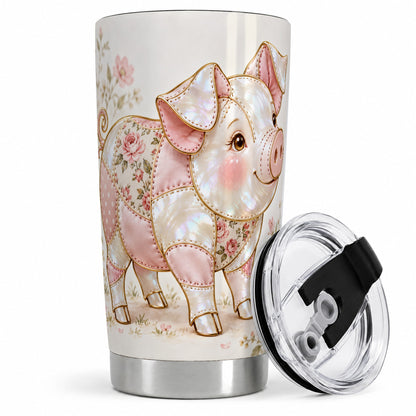 Floral Pig 20oz Tumbler, Pink Botanical Artwork for Pig Lovers