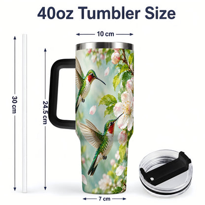 #pl[40oz|Black] Hummingbird Spring Blossom 40oz Tumbler, Large Drinkware for Bird Lovers