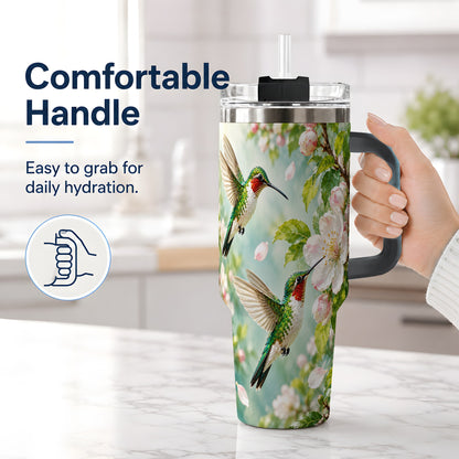 #pl[40oz|Black] Hummingbird Spring Blossom 40oz Tumbler, Large Drinkware for Bird Lovers