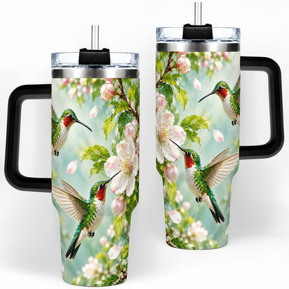 #pl[40oz|Black] Hummingbird Spring Blossom 40oz Tumbler, Large Drinkware for Bird Lovers