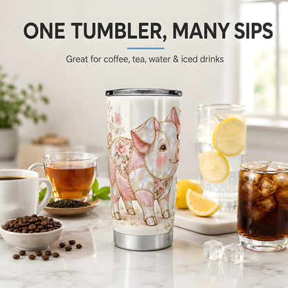 Floral Pig 20oz Tumbler, Pink Botanical Artwork for Pig Lovers