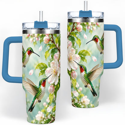 #pl[40oz|Blue] Hummingbird Spring Blossom 40oz Tumbler, Large Drinkware for Bird Lovers