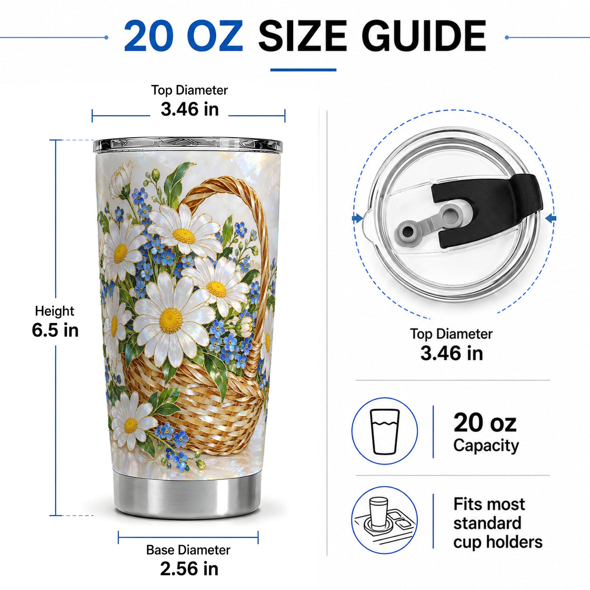 #pl[20oz|Steel] Daisy Flower Basket 20oz Tumbler, Botanical Floral Drinkware