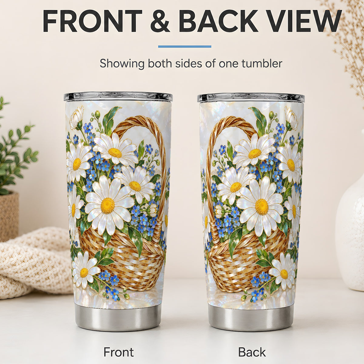 #pl[20oz|Steel] Daisy Flower Basket 20oz Tumbler, Botanical Floral Drinkware