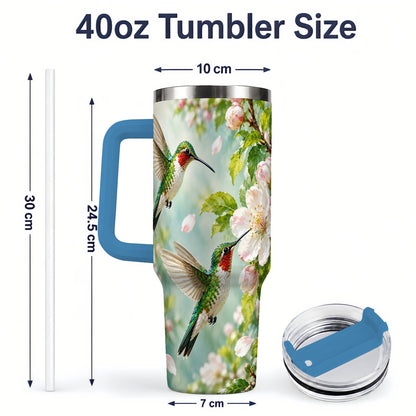 #pl[40oz|Blue] Hummingbird Spring Blossom 40oz Tumbler, Large Drinkware for Bird Lovers