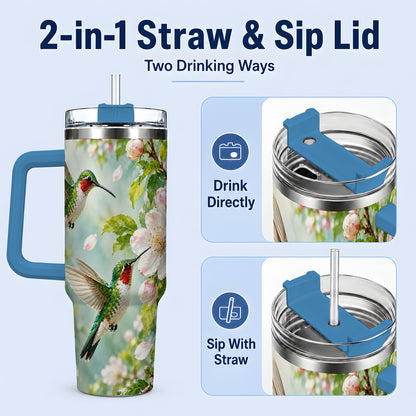 #pl[40oz|Blue] Hummingbird Spring Blossom 40oz Tumbler, Large Drinkware for Bird Lovers