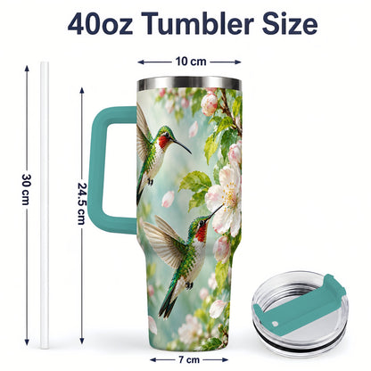#pl[40oz|Green] Hummingbird Spring Blossom 40oz Tumbler, Large Drinkware for Bird Lovers